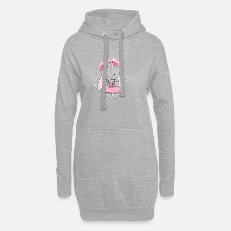 Elefant, süß, Comic - Hoodie-Kleid - Grau meliert