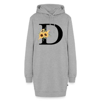 Lettre D floral tournesol - Sweat-shirt à capuche long Femme - gris chiné - Devant