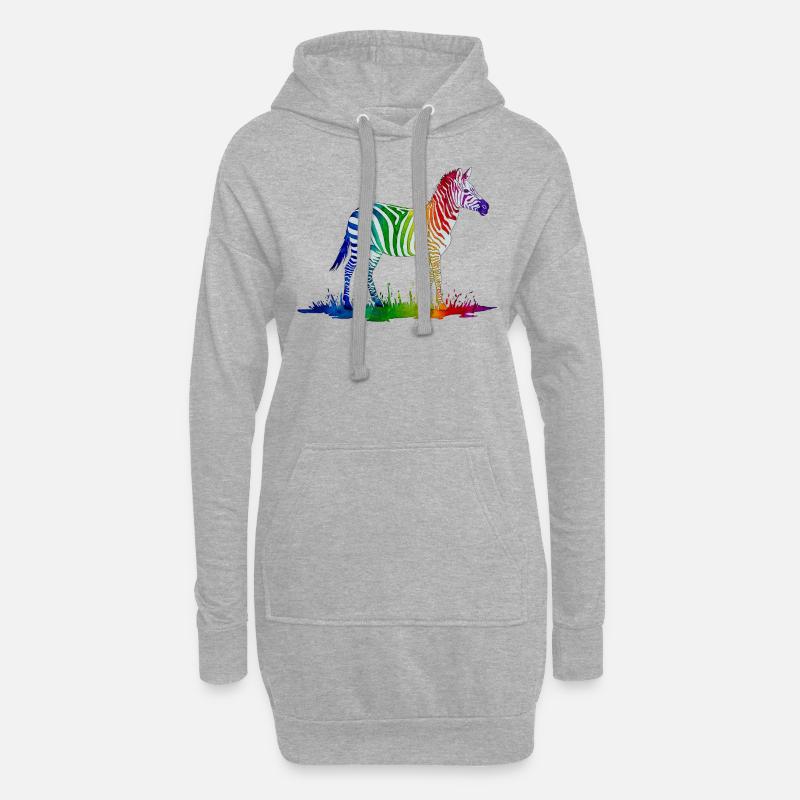 Regenbogen Zebra - Hoodie-Kleid - Grau meliert