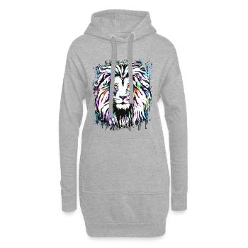 Lion coloré - Löwenkopf Streetart - Graffiti - Sweat-shirt à capuche long Femme - gris chiné - Devant