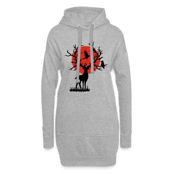 Der schwarze Hirsch und die rote Sonne - Hoodie-Kleid - Grau meliert - Vorne