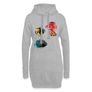 Exotische Fische - Hoodie-Kleid - Grau meliert - Vorne