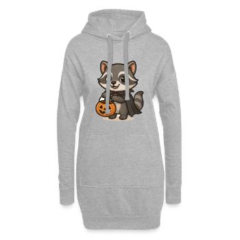 Waschbär mit Halloween-Korb - Hoodie-Kleid - Grau meliert - Vorne