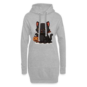 Kätzchen Halloween Kürbiszauber - Hoodie-Kleid - Grau meliert - Vorne