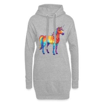 Buntes Einhorn-Regenbogen-Pop-Art-Aquarell - Hoodie-Kleid - Grau meliert - Vorne