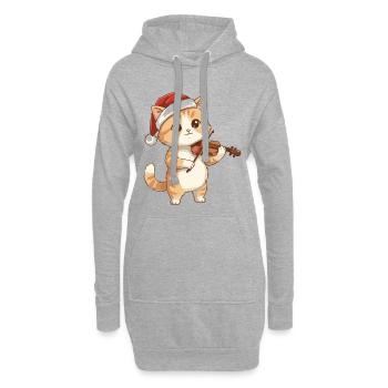 Chaton de Noël jouant du violon - Sweat-shirt à capuche long Femme - gris chiné - Devant
