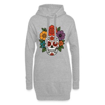 Crâne de sucre fleur dans le style Dia de los Muertos - Sweat-shirt à capuche long Femme - gris chiné - Devant