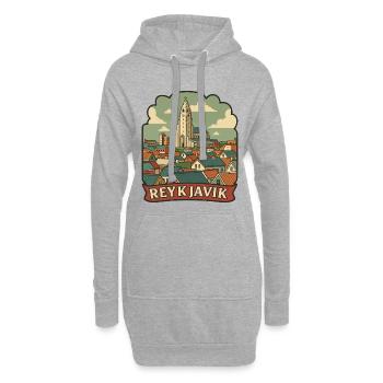 Reykjavik Iceland Hallgrimskirkja Retro Sticker - Hoodie Dress - heather grey - Front