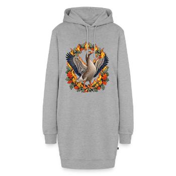 Graugans im Martinsfeuer-Blätterbogen - Hoodie-Kleid - Grau meliert - Vorne - AI Model Female 172 light (172cm)