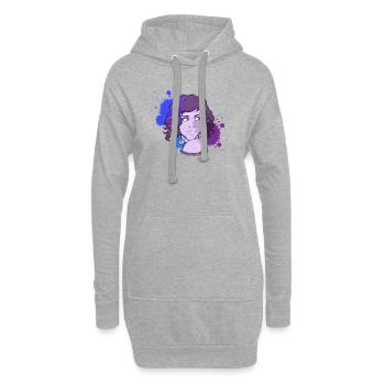 Portrait encre - Sweat-shirt à capuche long Femme - gris chiné - Devant