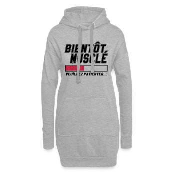 Bientôt musclé veuillez patienter,message,muscu - Sweat-shirt à capuche long Femme - gris chiné - Devant