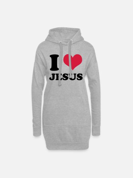 I Love Jesus - Hoodie-Kleid - Grau meliert