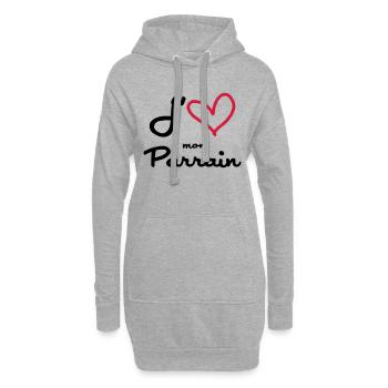 J'aime mon Parrain / Naissance / Bébé / Baptême - Sweat-shirt à capuche long Femme - gris chiné - Devant