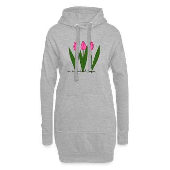 Rosa Tulpen, Frühling, Spring - Hoodie-Kleid - Grau meliert - Vorne
