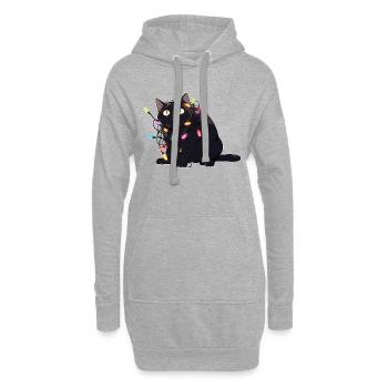 Weihnachts-Katze in der Lichterkette - Hoodie-Kleid - Grau meliert - Vorne