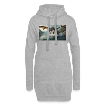Ein realistischer böser dunkler Drache jagt Fischfluss - Hoodie-Kleid - Grau meliert - Vorne