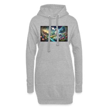 Ein mystisches Einhorn mit leuchtendem Horn - Hoodie-Kleid - Grau meliert - Vorne