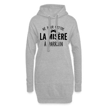 né pour mettre la misère à parrain / enfant gamer - Sweat-shirt à capuche long Femme - gris chiné - Devant