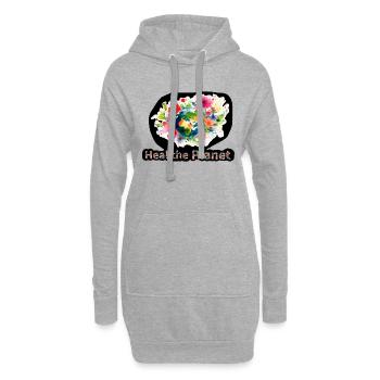 Heile den Planeten, Erdkugel umgeben von Blumen - Hoodie-Kleid - Grau meliert - Vorne