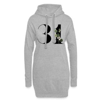Nummer 31 Blumengrün - 31. Blumengeburtstag - Hoodie-Kleid - Grau meliert - Vorne