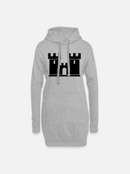 Burg Silhouette Zeichnung Geschenkidee Mittelalter - Hoodie-Kleid - Grau meliert