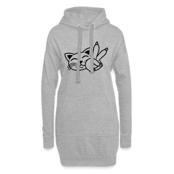 Signe de la main Paix Chat Visage - Sweat-shirt à capuche long Femme - gris chiné - Devant