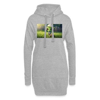 mignon petit vert rétro alien tonte de pelouse - Sweat-shirt à capuche long Femme - gris chiné - Devant