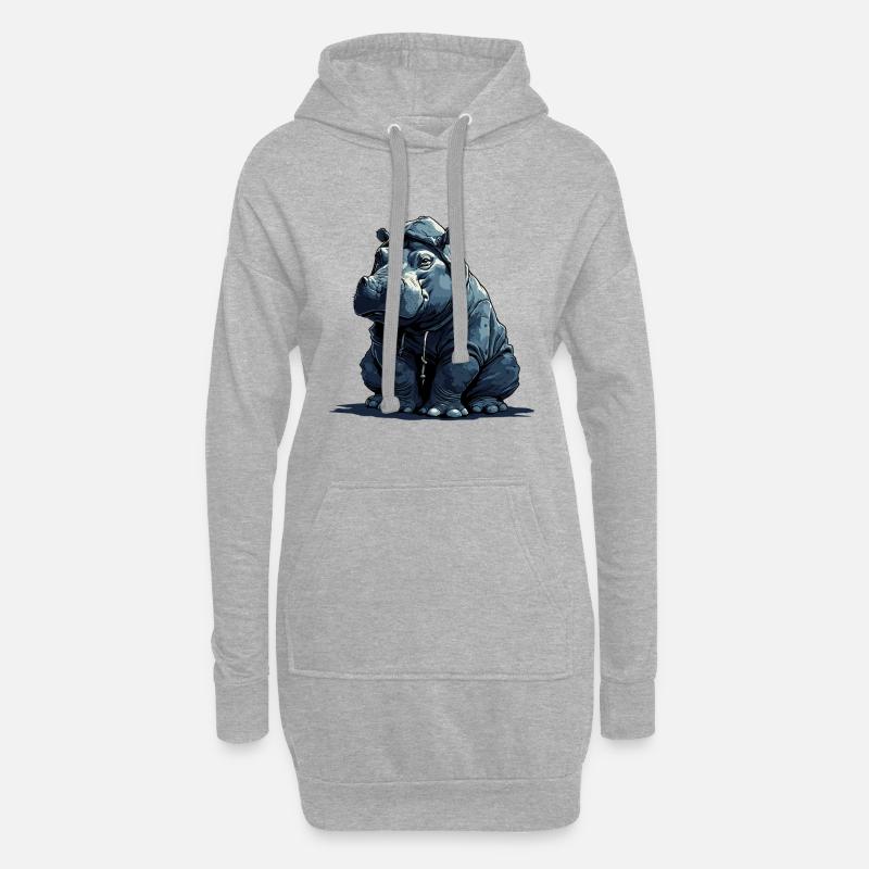 Flusspferd nilpferd mit Kleidung - Hoodie-Kleid - Grau meliert
