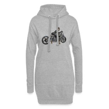 Biker girl, Sexy Frau mit Motorrad - Hoodie-Kleid - Grau meliert - Vorne