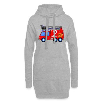 Feuerwehrfahrzeug 2 Geburtstag Kinder - Hoodie-Kleid - Grau meliert - Vorne