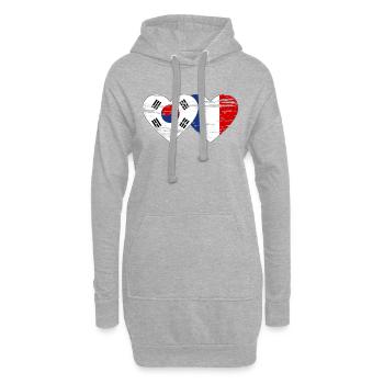 Corée du Sud France Drapeau Coeur Utilisé - Sweat-shirt à capuche long Femme - gris chiné - Devant