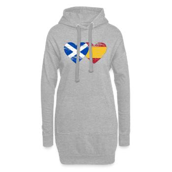 Ecosse Espagne Drapeau Coeur Utilisé - Sweat-shirt à capuche long Femme - gris chiné - Devant
