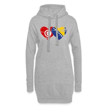 Tunisie Bosnie drapeau coeur utilisé - Sweat-shirt à capuche long Femme - gris chiné - Devant