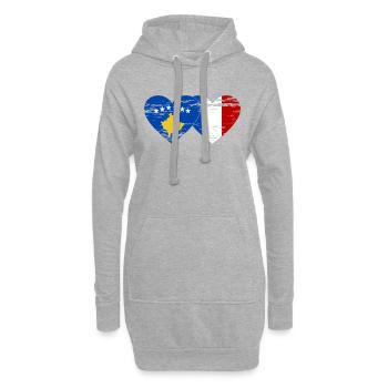 Kosovo France drapeau coeur utilisé - Sweat-shirt à capuche long Femme - gris chiné - Devant