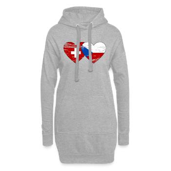 Suisse République Tchèque Drapeau Coeur Utilisé - Sweat-shirt à capuche long Femme - gris chiné - Devant