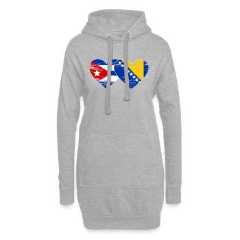 Kuba Bosnien Flagge Herz used - Hoodie-Kleid - Grau meliert - Vorne