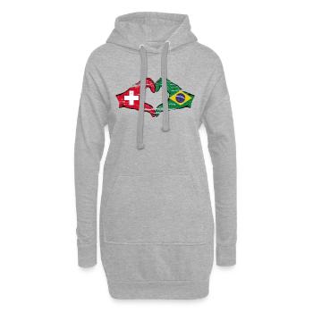 Suisse Brésil drapeau coeur forme avec la main utilisée - Sweat-shirt à capuche long Femme - gris chiné - Devant