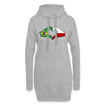 Brésil Pologne Drapeau Mains Coeur Forme - Sweat-shirt à capuche long Femme - gris chiné - Devant