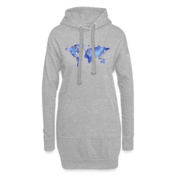 Map of the World - Watercolor Look - Blue - Hoodie-Kleid - Grau meliert - Vorne