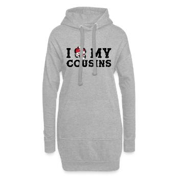 J’aime mes cousins, je coeur mes cousins vintage - Sweat-shirt à capuche long Femme - gris chiné - Devant