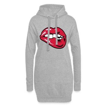 30 Lippen Mund Zähne Biss beißen - Hoodie-Kleid - Grau meliert - Vorne