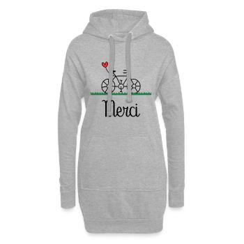 MERCI. THANKS. VELO. THANK YOU. ANNIVERSAIRE - Sweat-shirt à capuche long Femme - gris chiné - Devant