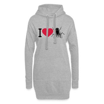 J’aime Housefly Heart - Sweat-shirt à capuche long Femme - gris chiné - Devant