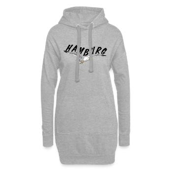Hamburg über Möwe - schwarz - Hoodie-Kleid - Grau meliert - Vorne