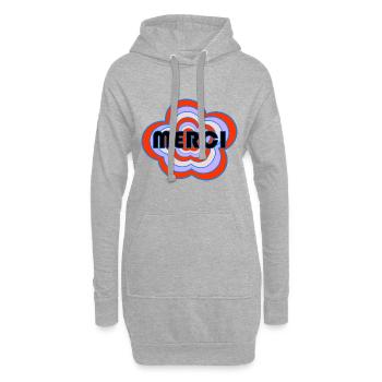 MERCI. THANKS. THANK YOU. ANNIVERSAIRE. NAISSANCE. - Sweat-shirt à capuche long Femme - gris chiné - Devant