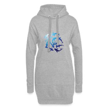 Requins partout - Sweat-shirt à capuche long Femme - gris chiné - Devant