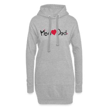 Maman coeur papa txt et coeurs rouges - Sweat-shirt à capuche long Femme - gris chiné - Devant