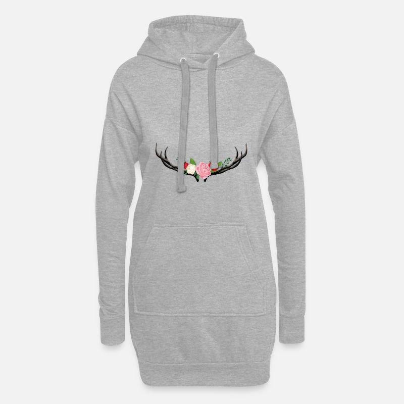 Hirschgeweih mit Blumen - Hoodie-Kleid - Grau meliert