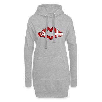 Tunisie Danemark drapeau mains forme de coeur utilisé - Sweat-shirt à capuche long Femme - gris chiné - Devant