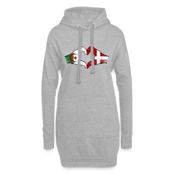 Algérie Danemark drapeau mains forme de coeur utilisé - Sweat-shirt à capuche long Femme - gris chiné - Devant